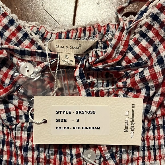Sim & Sam  picnic shirt , size S  color red gingham - Picture 3 of 5